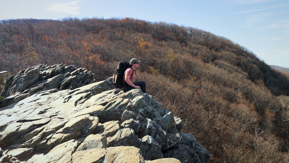 mike fink filming for an online hiking and backpacking guide in george washington national forest