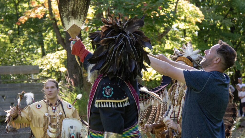 Jonathan Thompson filming at the Wendake Long House in Québec City, Québec